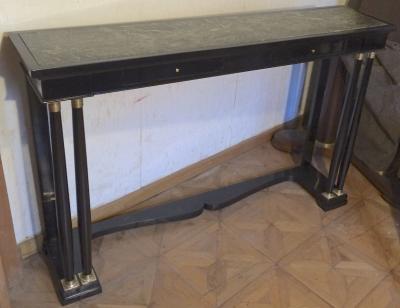 Maison Jansen Maison Jansen Neo Empire Style Black Lacquered Console with Bronze Marble Top