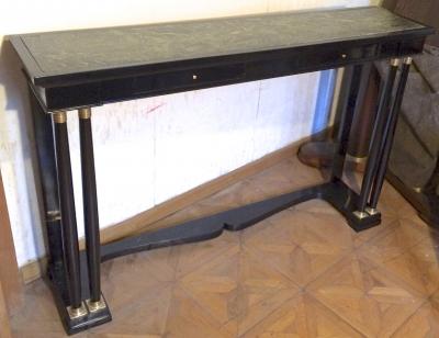 Maison Jansen Maison Jansen Neo Empire Style Black Lacquered Console with Bronze Marble Top