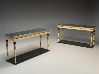 Maison Jansen Maison Jansen Neoclassical Style Console Tables Carved Wood Green Marble