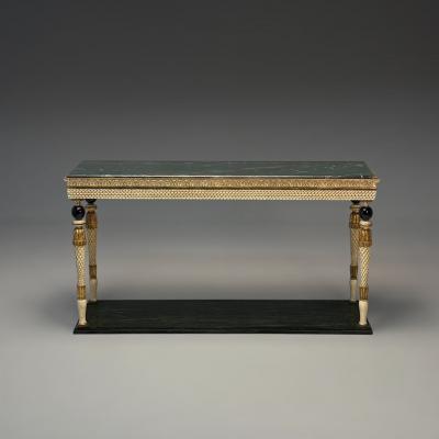 Maison Jansen Maison Jansen Neoclassical Style Console Tables Carved Wood Green Marble