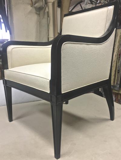 Maison Jansen Maison Jansen Pair of Chicest Black Arm Chair Covered in Silk Canvas