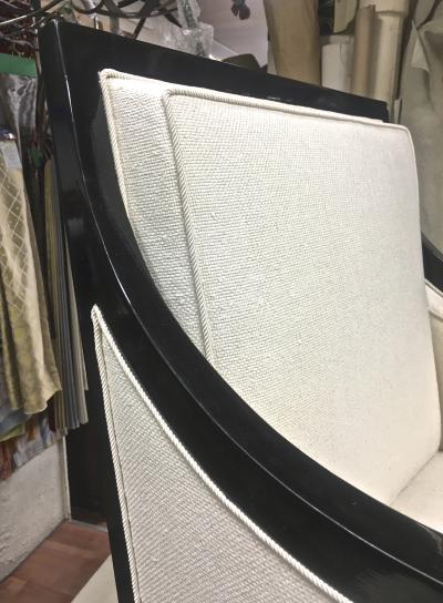 Maison Jansen Maison Jansen Pair of Chicest Black Arm Chair Covered in Silk Canvas