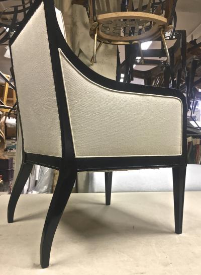 Maison Jansen Maison Jansen Pair of Chicest Black Arm Chair Covered in Silk Canvas