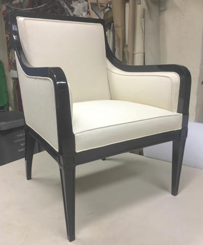 Maison Jansen Maison Jansen Pair of Chicest Black Arm Chair Covered in Silk Canvas