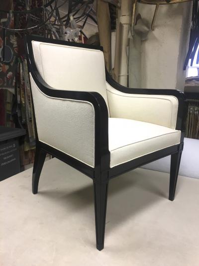 Maison Jansen Maison Jansen Pair of Chicest Black Arm Chair Covered in Silk Canvas