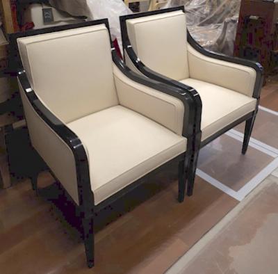 Maison Jansen Maison Jansen Pair of Chicest Black Arm Chair Covered in Silk Canvas