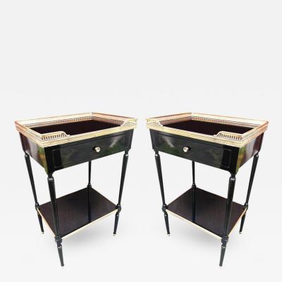 Maison Jansen Maison Jansen Pair of Two Tier Neoclassic Side Table with Gold Adorn Leather Top