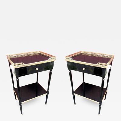 Maison Jansen Maison Jansen Pair of Two Tier Neoclassic Side Table with Gold Adorn Leather Top