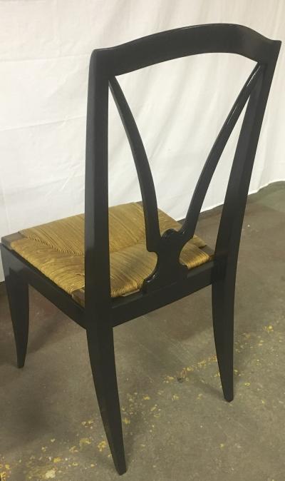 Maison Jansen Maison Jansen Refined Set of 6 Black Dining Chairs with Rush Seat