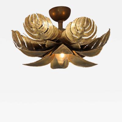 Maison Jansen Maison Jansen Regency Brass Palm Chandelier 1970s