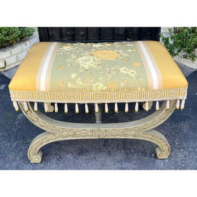 Maison Jansen Maison Jansen Roman Bench Footstool Ottoman W Scalamandre Stripe