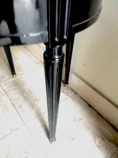 Maison Jansen Maison Jansen Signed Pair of Side Blackened Wood Tables with Oxidized Mirror Top
