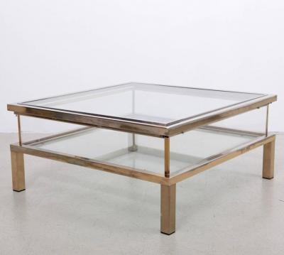 Maison Jansen Maison Jansen Sliding Top Coffee Table in Brass and Chrome