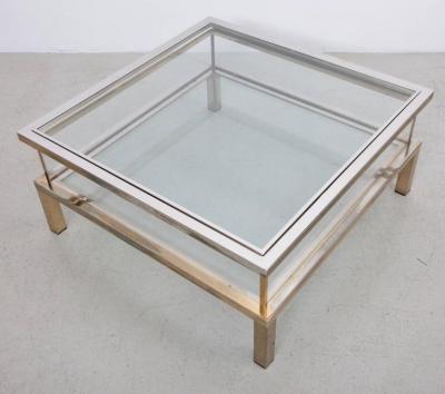 Maison Jansen Maison Jansen Sliding Top Coffee Table in Brass and Chrome