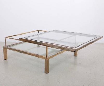 Maison Jansen Maison Jansen Sliding Top Coffee Table in Brass and Chrome