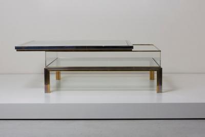 Maison Jansen Maison Jansen Sliding Top Coffee Table in Brass and Chrome