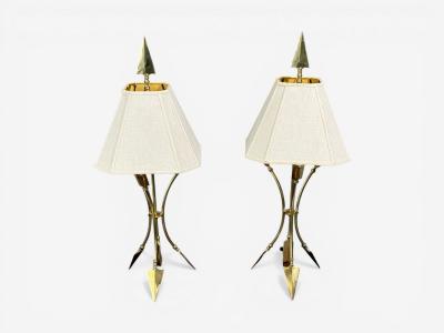 Maison Jansen Maison Jansen Style Arrow Motif Table Lamps Bronze France 1970s