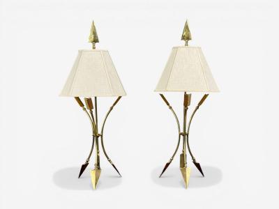 Maison Jansen Maison Jansen Style Arrow Motif Table Lamps Bronze France 1970s