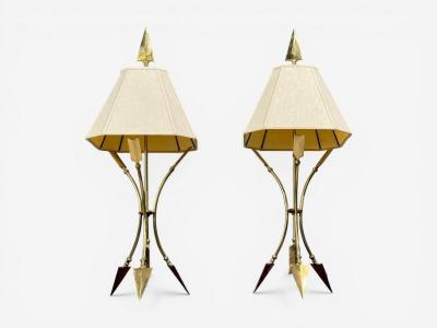Maison Jansen Maison Jansen Style Arrow Motif Table Lamps Bronze France 1970s