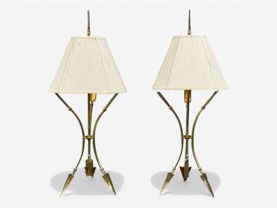 Maison Jansen Maison Jansen Style Arrow Motif Table Lamps Bronze France 1970s