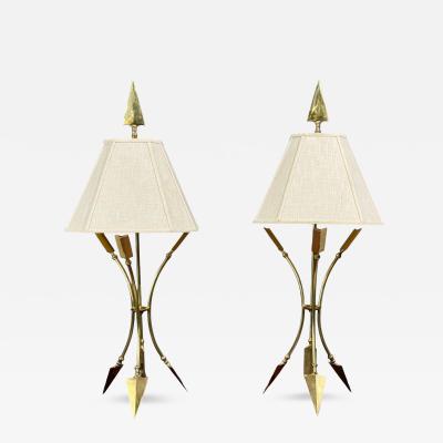 Maison Jansen Maison Jansen Style Arrow Motif Table Lamps Bronze France 1970s