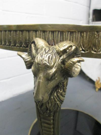 Maison Jansen Maison Jansen Style Brass Rams Head Gueridon or Side Table