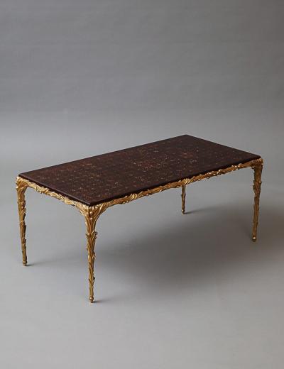 Maison Jansen Maison Jansen Style Gilt Bronze Leather Top Low Table c 1960