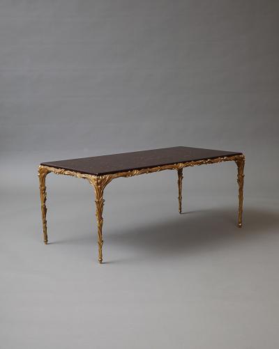 Maison Jansen Maison Jansen Style Gilt Bronze Leather Top Low Table c 1960