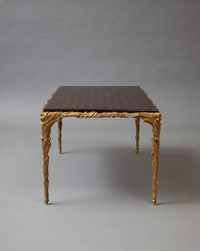 Maison Jansen Maison Jansen Style Gilt Bronze Leather Top Low Table c 1960