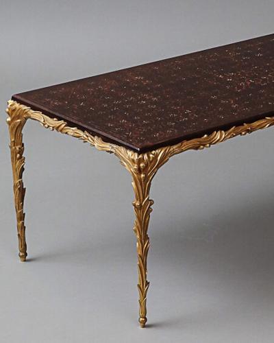 Maison Jansen Maison Jansen Style Gilt Bronze Leather Top Low Table c 1960