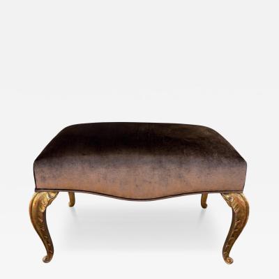 Maison Jansen Maison Jansen Style Giltwood Palm Leaf Bench Silk Velvet