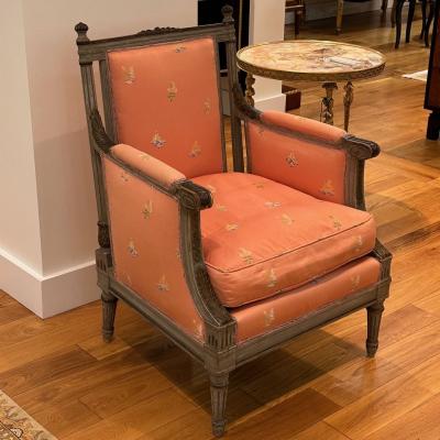 Maison Jansen Maison Jansen Style Gustavian Louis XVI Armchairs Gray Distressed Paint