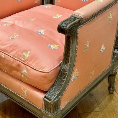 Maison Jansen Maison Jansen Style Gustavian Louis XVI Armchairs Gray Distressed Paint