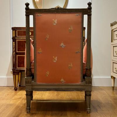 Maison Jansen Maison Jansen Style Gustavian Louis XVI Armchairs Gray Distressed Paint