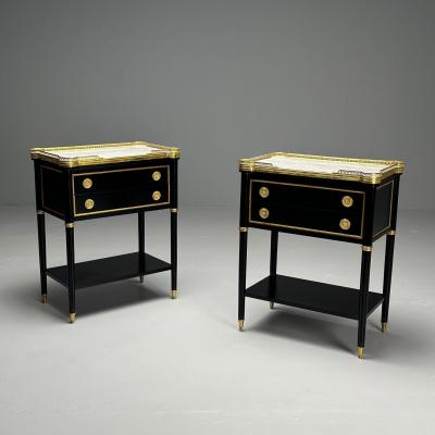 Maison Jansen Maison Jansen Style Hollywood Regency Brass Marble Ebonized Nightstands