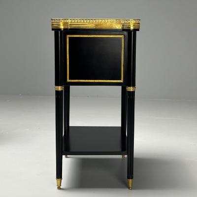 Maison Jansen Maison Jansen Style Hollywood Regency Brass Marble Ebonized Nightstands