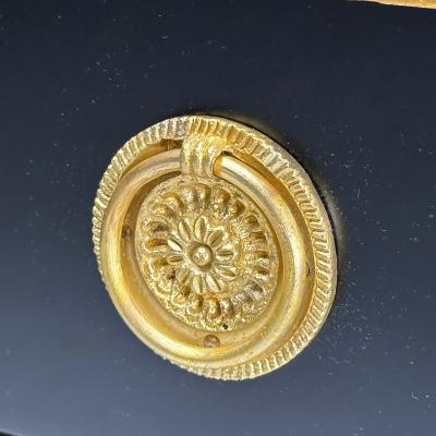 Maison Jansen Maison Jansen Style Hollywood Regency Brass Marble Ebonized Nightstands