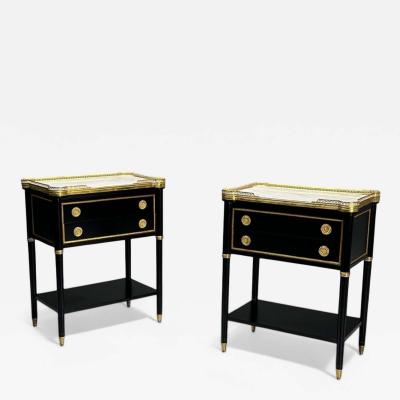 Maison Jansen Maison Jansen Style Hollywood Regency Brass Marble Ebonized Nightstands