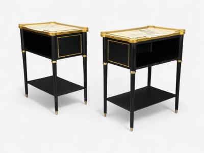 Maison Jansen Maison Jansen Style Hollywood Regency Brass Marble Ebonized Open Nightstands