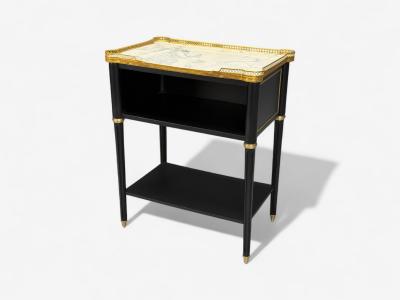 Maison Jansen Maison Jansen Style Hollywood Regency Brass Marble Ebonized Open Nightstands