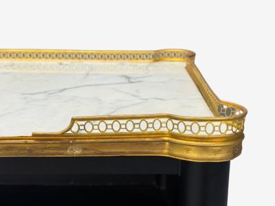 Maison Jansen Maison Jansen Style Hollywood Regency Brass Marble Ebonized Open Nightstands