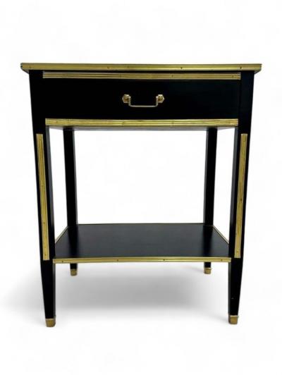 Maison Jansen Maison Jansen Style Hollywood Regency Nightstands Black Painted Wood Brass