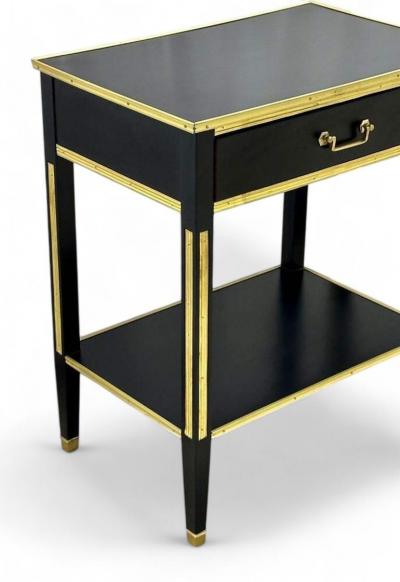 Maison Jansen Maison Jansen Style Hollywood Regency Nightstands Black Painted Wood Brass