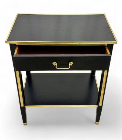 Maison Jansen Maison Jansen Style Hollywood Regency Nightstands Black Painted Wood Brass