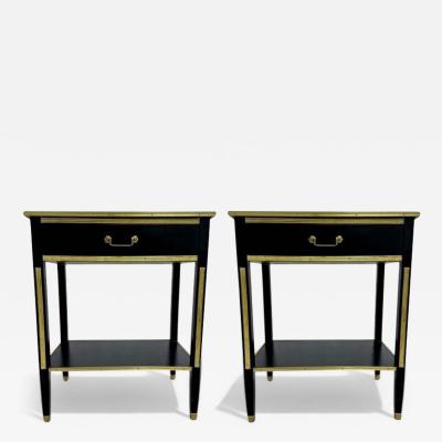 Maison Jansen Maison Jansen Style Hollywood Regency Nightstands Black Painted Wood Brass