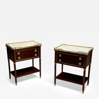 Maison Jansen Maison Jansen Style Hollywood Regency Nightstands Mahogany Marble Brass