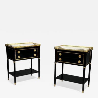 Maison Jansen Maison Jansen Style Hollywood Regency Nightstands Painted Wood Marble Brass