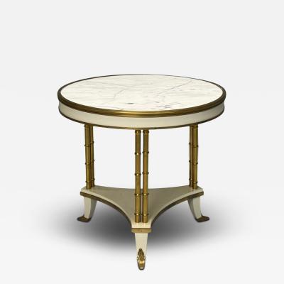 Maison Jansen Maison Jansen Style Hollywood Regency White Lacquer Brass Bouilliote Table