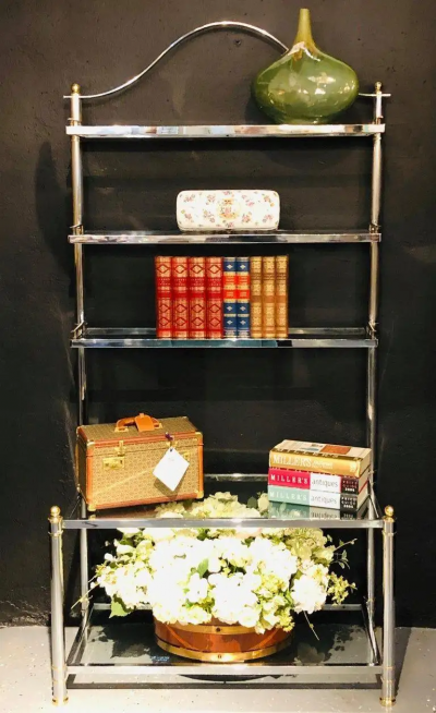 Maison Jansen Maison Jansen Style Hollywood Regency tag re Bookcase Brass and Steel Design