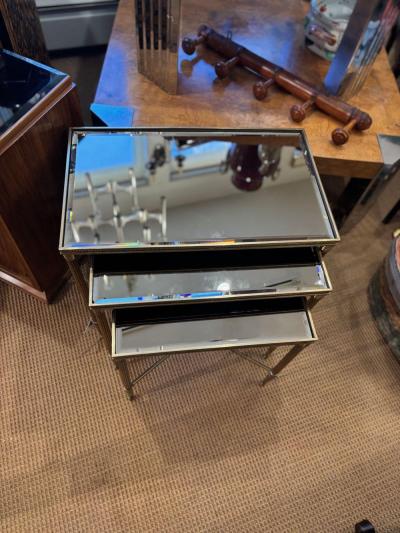 Maison Jansen Maison Jansen Style Italian Brass Nesting Tables Mirrored Glass Directoire 